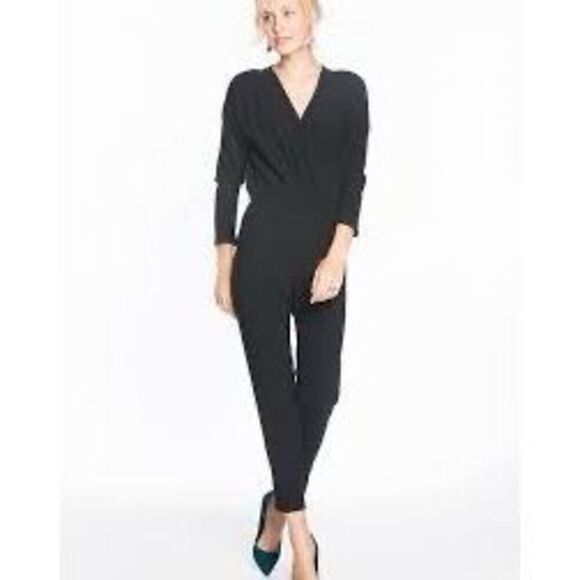 Marine Layer Nellie Black Crepe Jumpsuit Sz M Pockets Elastic Waist - Picture 1 of 11
